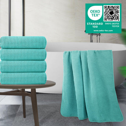 POLYTE 430 GSM Microfiber Oversize Quick Dry Lint Free Bath Towel, 60 x 30 in, 4 Pack (Waffle Weave)