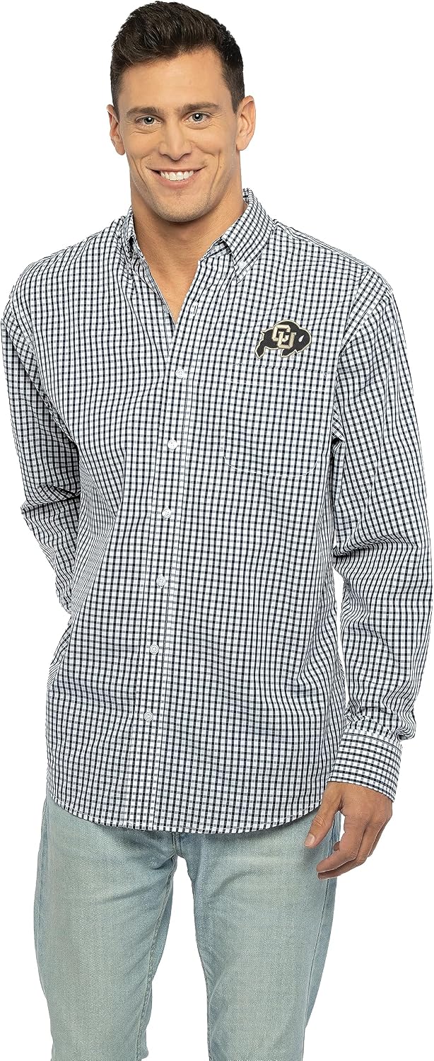 Vantage Men's Collegiate Easy-Care Long Sleeve Gingham Check Button Down Shirt