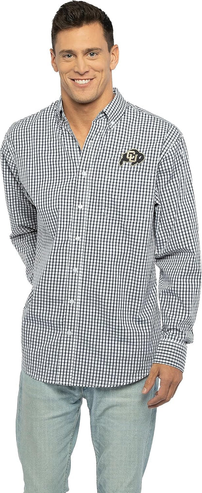 Vantage Men's Collegiate Easy-Care Long Sleeve Gingham Check Button Down Shirt