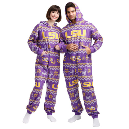 FOCO Unisex NCAA College Team Ugly Pattern Matching Holiday Pajamas One Piece Onesie