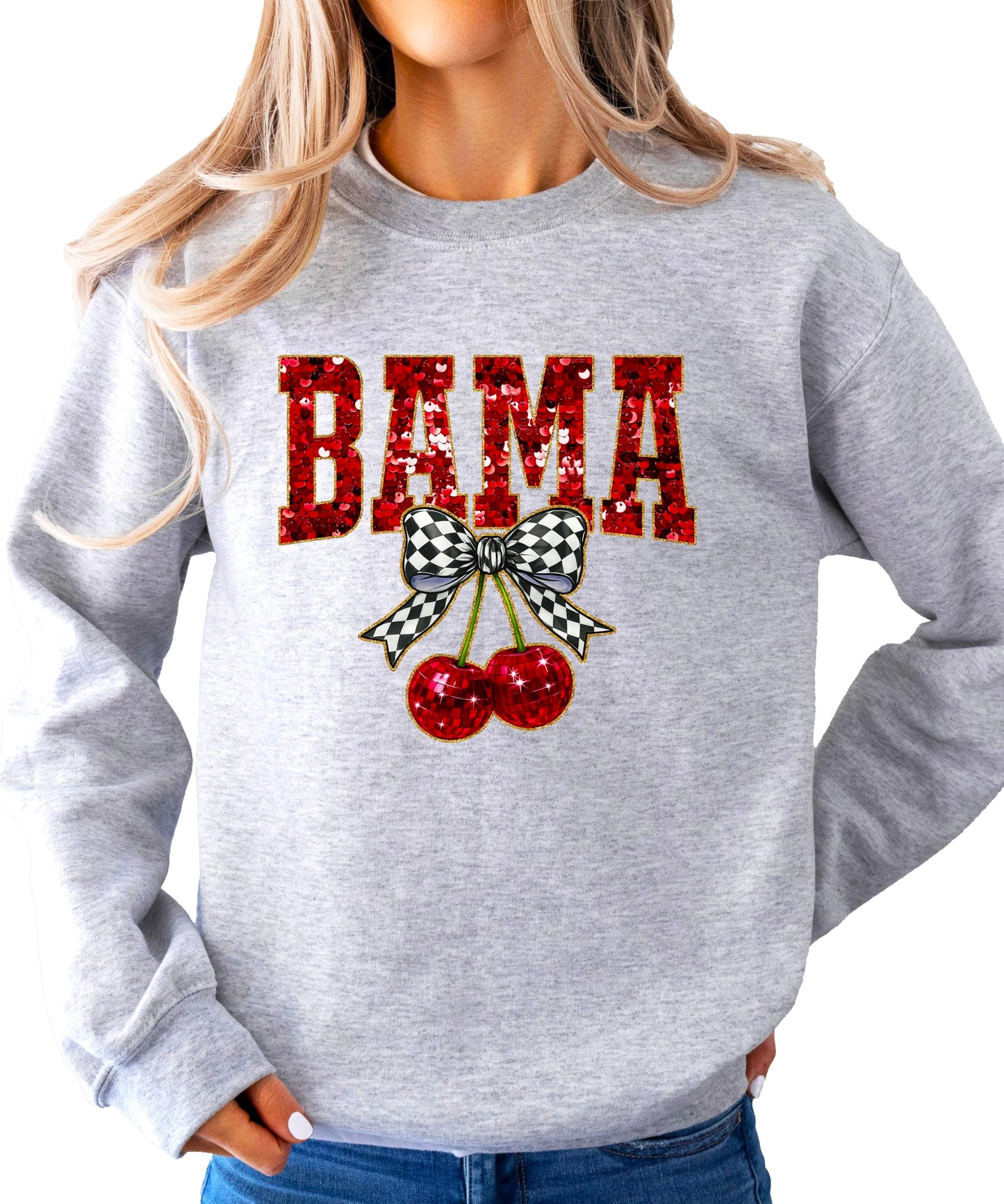 Olive Loves Apple Bama Red Ink-Printed Sequins Sweatshirt for Women & Teens Alabama Fall Sports Sweater