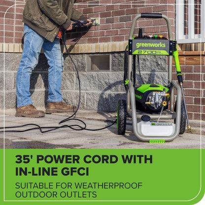 Greenworks 3000 PSI (2.0 GPM Max) Brushless Electric Pressure Washer (15°, 25°, 40°, Turbo and Soap Nozzle) for Use On Decks, Fences, Driveways, Sidewalks, Siding & More. Heavy-Duty