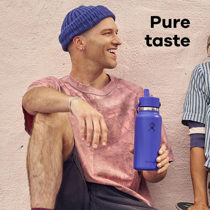 Hydro Flask Water Bottle - Insulated Stainless Steel - Wide Mouth Flex Straw Lid, Non Spill, Leakproof and Refillable in 32 Oz Supernova Purple