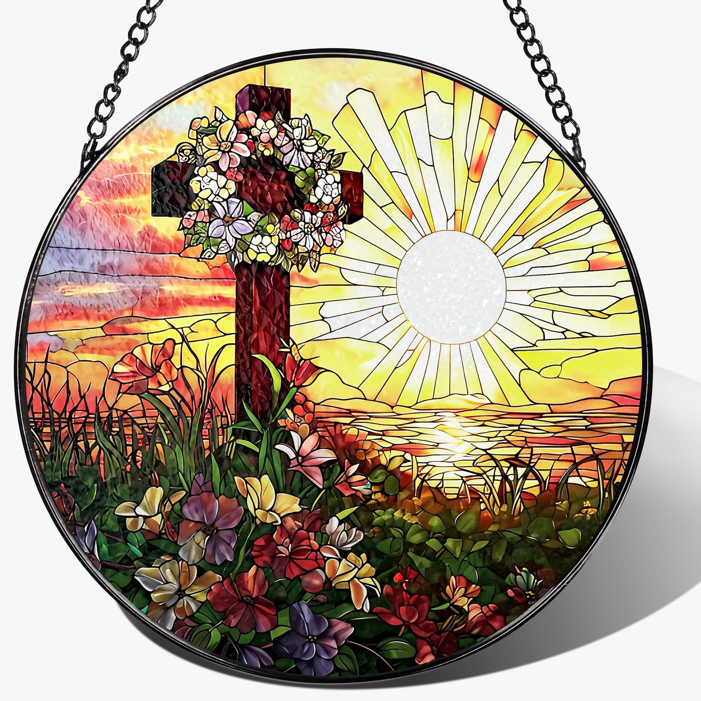 8-Inch Jesus with Cardinals Suncatcher Ornament, Stained Glass Window Hanging & Religious Christmas Ornament, Christian Window Decor — Memorial Gift, Christian Gifts for Her, Religious Gifts