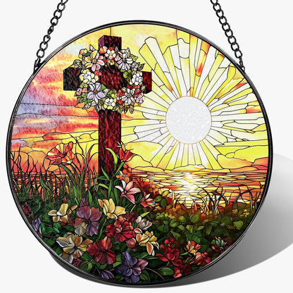 8-Inch Jesus with Cardinals Suncatcher Ornament, Stained Glass Window Hanging & Religious Christmas Ornament, Christian Window Decor — Memorial Gift, Christian Gifts for Her, Religious Gifts