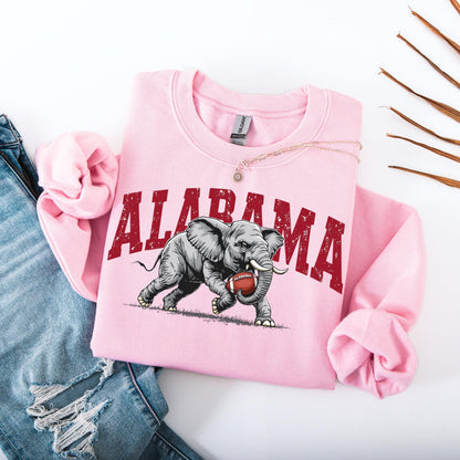 Alabama Elephant Football Sweatshirt – Vintage Sport Grey Crewneck Pullover – Retro Game Day Apparel for Men & Women