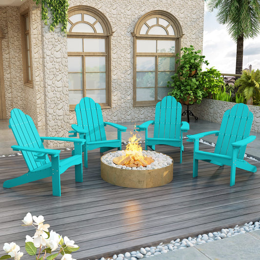 LUE BONA HDPS Adirondack Chairs Set, Fire Pit Outdoor Chair Weather Resistant with Cup Holder, Modern Plastic Chair Plastic for Patio, Deck, Proch, 350LBS, 4 Set, Dark Brown