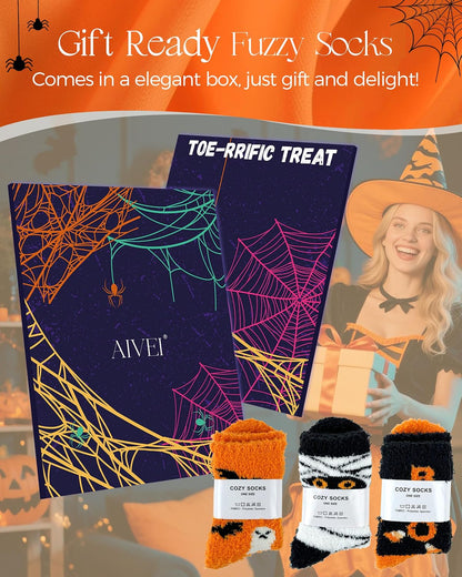 AIVEI Halloween Gifts Fuzzy Socks for Women Boo Spooky Basket Stuffers