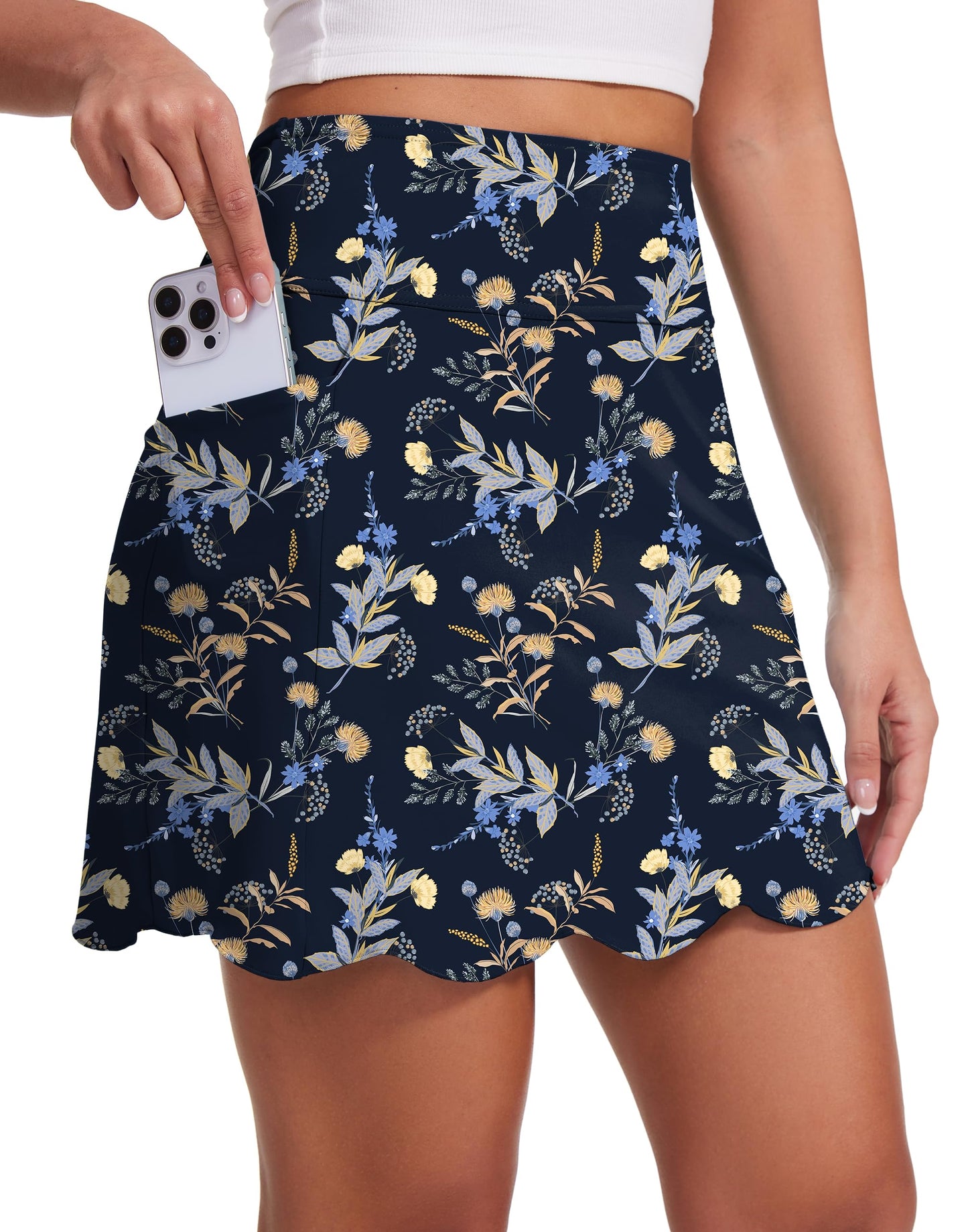 M Moteepi Skorts for Woman with Pockets 16" Golf Athletic Skirts Scalloped Hem Tennis Skirt Dressy Casual