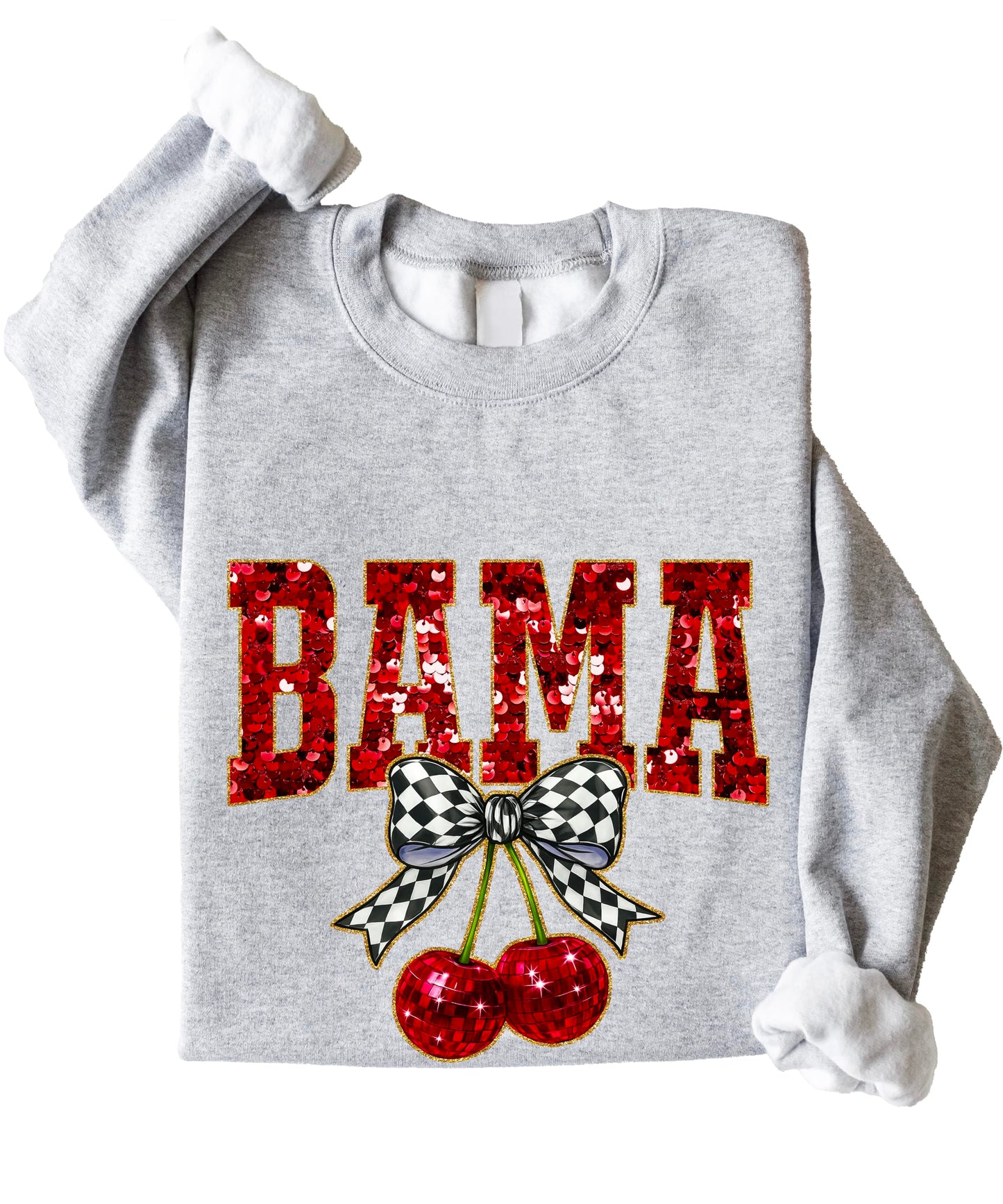 Olive Loves Apple Bama Red Ink-Printed Sequins Sweatshirt for Women & Teens Alabama Fall Sports Sweater