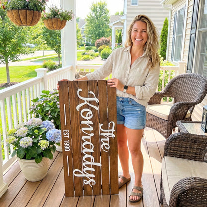 Wooden Name Sign Personalized and Custom, Solid Rustic Wood, Wedding Gifts for Couples, Home, Office, Family Last Name Established Signs, Est. Date Sign 28x13" (Large)