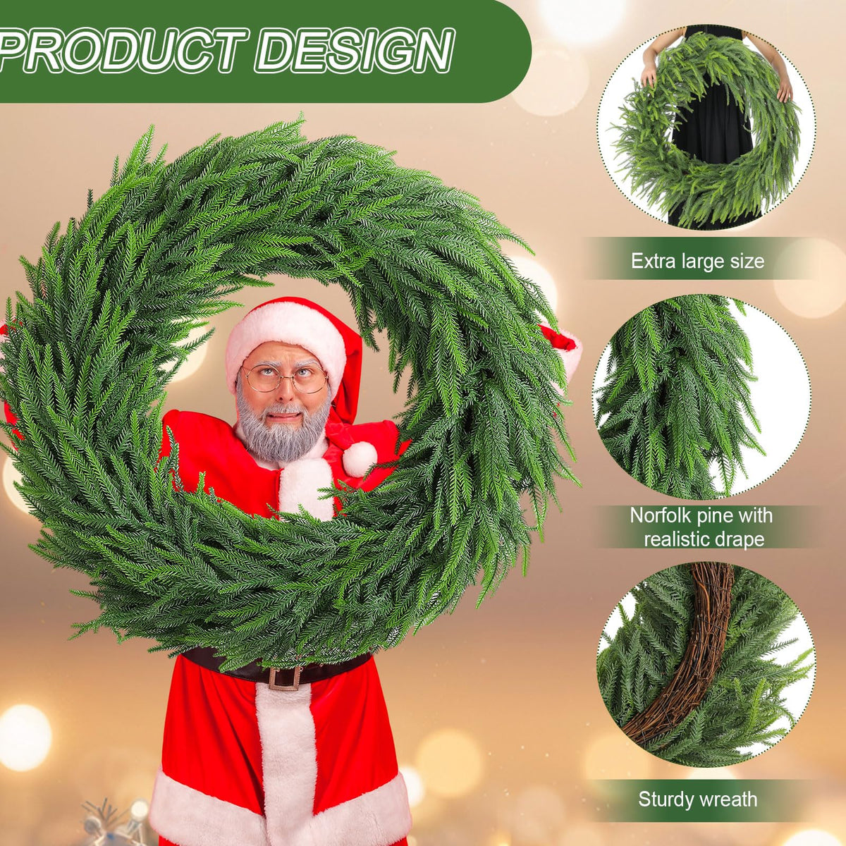 Wavwavw 48" Christmas Large Norfolk Pine Wreath for Front Door