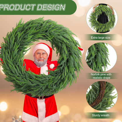 Wavwavw 48" Christmas Large Norfolk Pine Wreath for Front Door