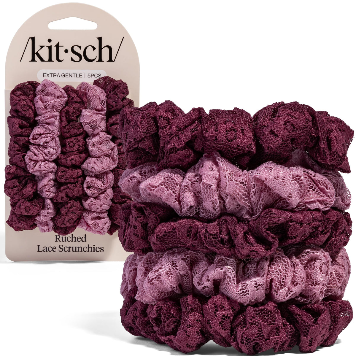Kitsch Ultra-Petite Satin Scrunchies for Women - Cherry Blossom, 5pcs