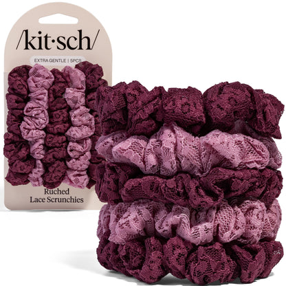 Kitsch Ultra-Petite Satin Scrunchies for Women - Cherry Blossom, 5pcs