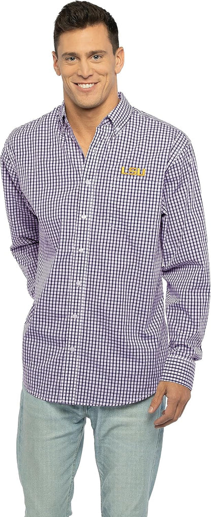 Vantage Men's Collegiate Easy-Care Long Sleeve Gingham Check Button Down Shirt