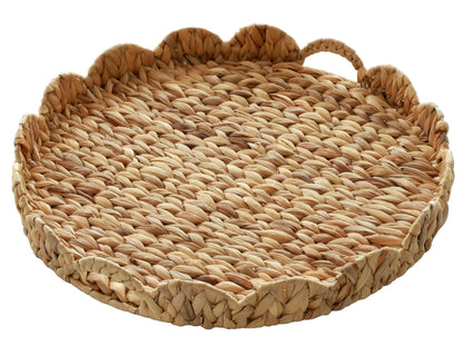 Gurfuy Extra Large Round Ottoman Table Tray with Handles - 19.7" Handmade Wicker Serving Hand Woven Tray for Farmhouse Decorative Oversized Coffee Table Trays Living Room Kitchen Counter Breakfast