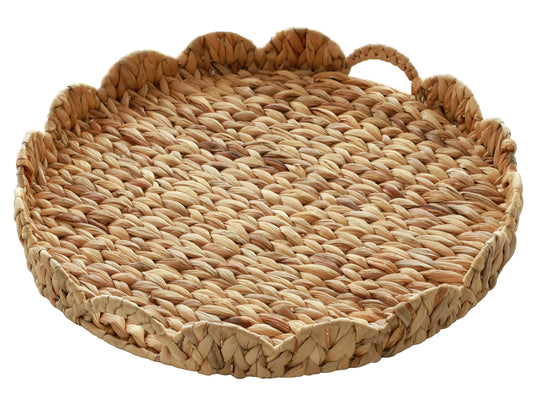 Gurfuy Extra Large Round Ottoman Table Tray with Handles - 19.7" Handmade Wicker Serving Hand Woven Tray for Farmhouse Decorative Oversized Coffee Table Trays Living Room Kitchen Counter Breakfast