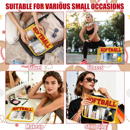 BuyCard Soccer Gift Makeup Bag with Chenille Letter Patch, Clear Cosmetic Pouch PVC Organizer Purse, Waterproof Travel Bag, Portable Toiletry Storage Bag for Her Friends