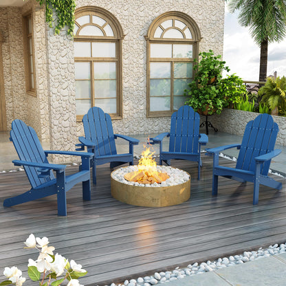 LUE BONA HDPS Adirondack Chairs Set, Fire Pit Outdoor Chair Weather Resistant with Cup Holder, Modern Plastic Chair Plastic for Patio, Deck, Proch, 350LBS, 4 Set, Dark Brown