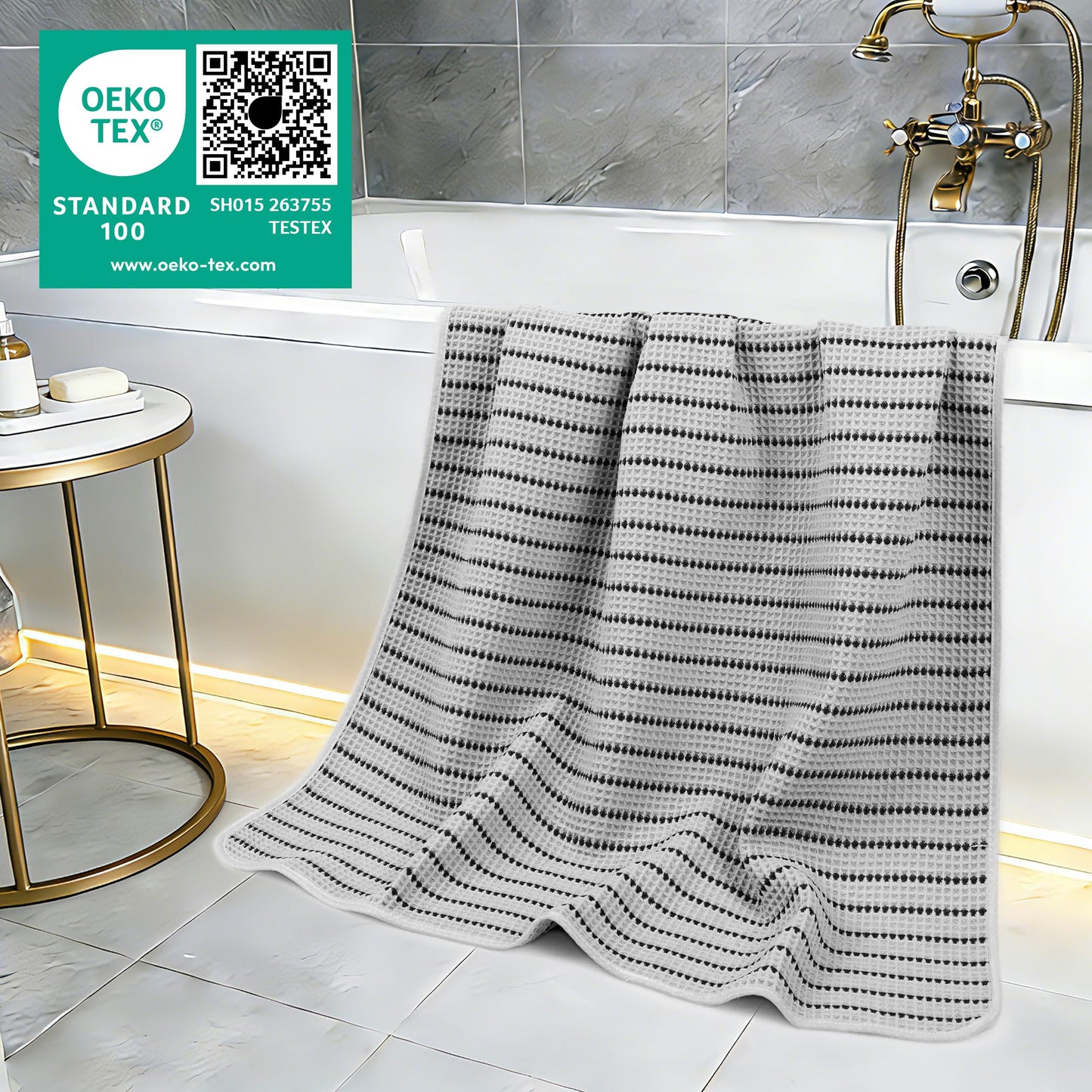 POLYTE 430 GSM Microfiber Oversize Quick Dry Lint Free Bath Towel, 60 x 30 in, 4 Pack (Waffle Weave)