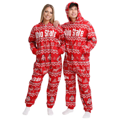 FOCO Unisex NCAA College Team Ugly Pattern Matching Holiday Pajamas One Piece Onesie