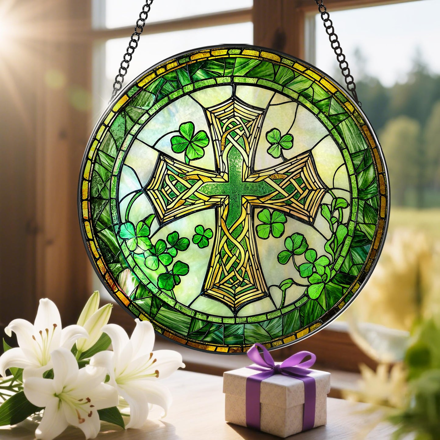 8-Inch Jesus with Cardinals Suncatcher Ornament, Stained Glass Window Hanging & Religious Christmas Ornament, Christian Window Decor — Memorial Gift, Christian Gifts for Her, Religious Gifts