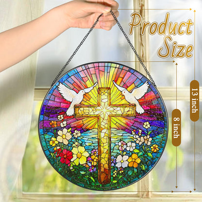 8-Inch Jesus with Cardinals Suncatcher Ornament, Stained Glass Window Hanging & Religious Christmas Ornament, Christian Window Decor — Memorial Gift, Christian Gifts for Her, Religious Gifts