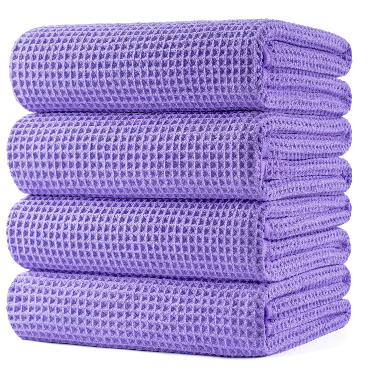 POLYTE 430 GSM Microfiber Oversize Quick Dry Lint Free Bath Towel, 60 x 30 in, 4 Pack (Waffle Weave)