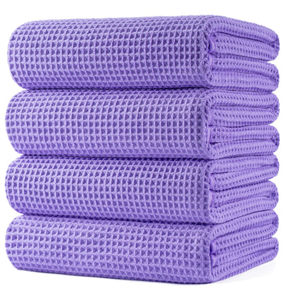 POLYTE 430 GSM Microfiber Oversize Quick Dry Lint Free Bath Towel, 60 x 30 in, 4 Pack (Waffle Weave)