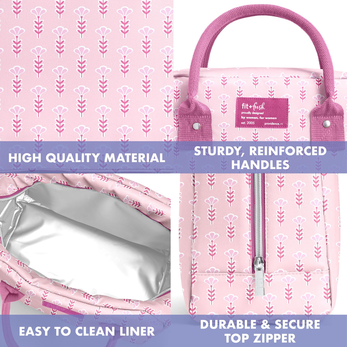 Fit & Fresh Bloomington Lunch Bag for Women - Insulated Large Lunch Box for Work with Containers, Leak-Resistant, Stain-Resistant, Zipper Closure, Cheetah