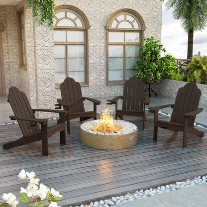 LUE BONA HDPS Adirondack Chairs Set, Fire Pit Outdoor Chair Weather Resistant with Cup Holder, Modern Plastic Chair Plastic for Patio, Deck, Proch, 350LBS, 4 Set, Dark Brown