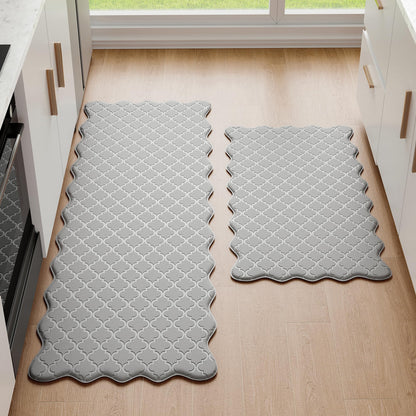 Arenarug Upgrade Scalloped Embossed Kitchen Mats for Floor 2PCS Cushioned Anti Fatigue Waterproof Foam Kitchen Rugs Non Slip Washable Comfort Standing Mat for Office Sink Laundry, Black