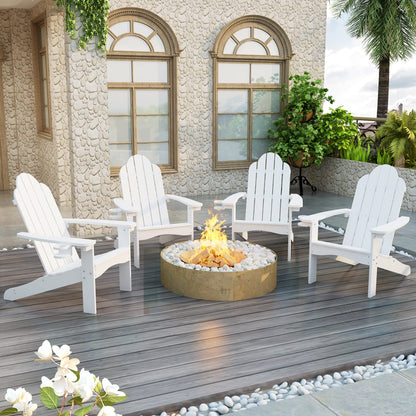 LUE BONA HDPS Adirondack Chairs Set, Fire Pit Outdoor Chair Weather Resistant with Cup Holder, Modern Plastic Chair Plastic for Patio, Deck, Proch, 350LBS, 4 Set, Dark Brown