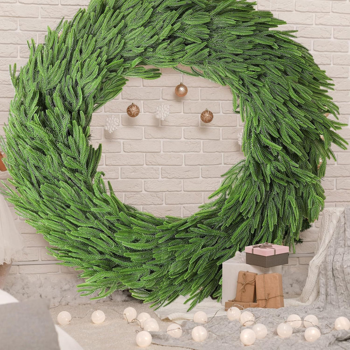 Wavwavw 48" Christmas Large Norfolk Pine Wreath for Front Door