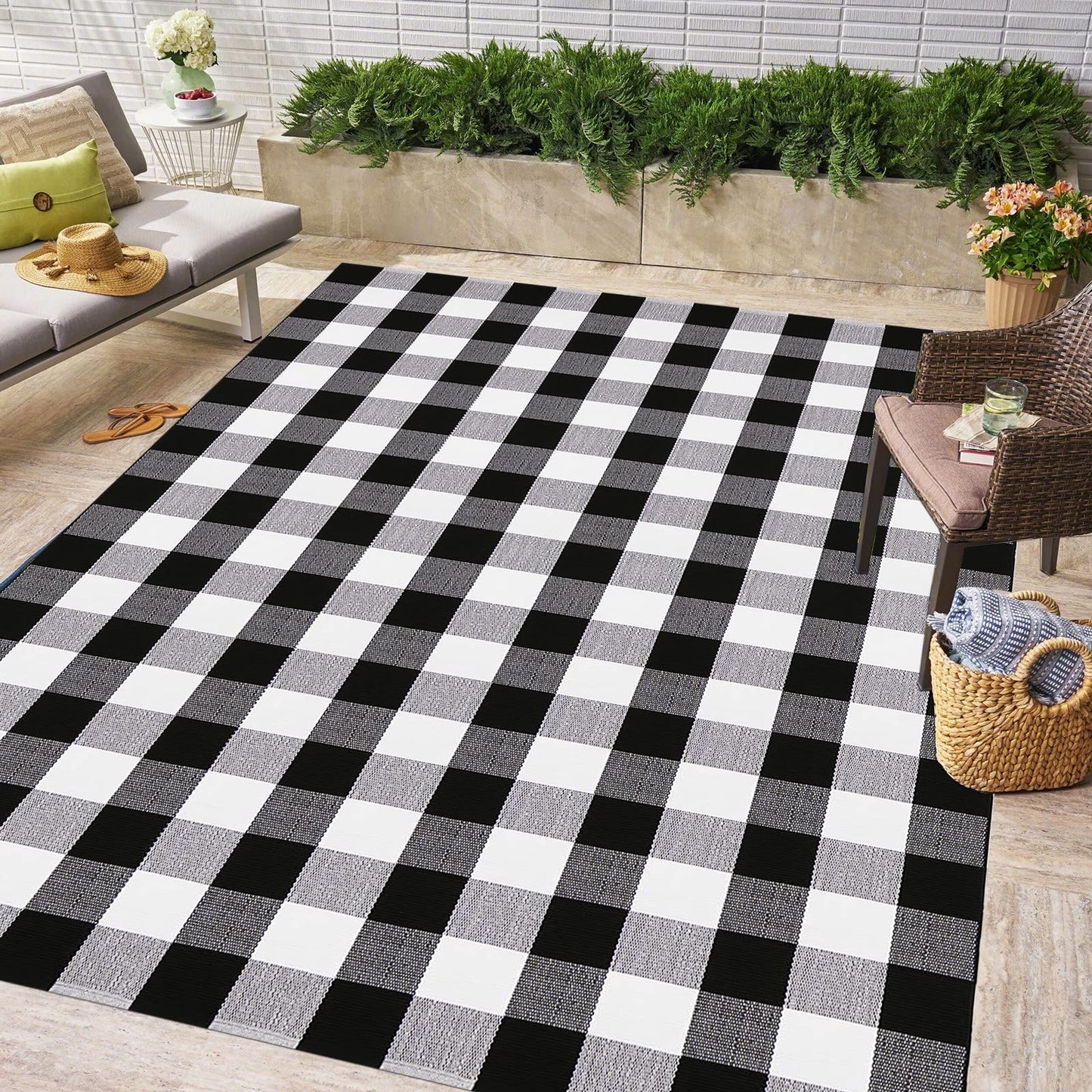 Christmas Door Mat Outdoor 35.4''x59'' Buffalo Plaid Christmas Decor Rug Cotton Hand-Woven Layered Door Mats Washable Carpet for Front Porch, Kitchen, Farmhouse, Entryway
