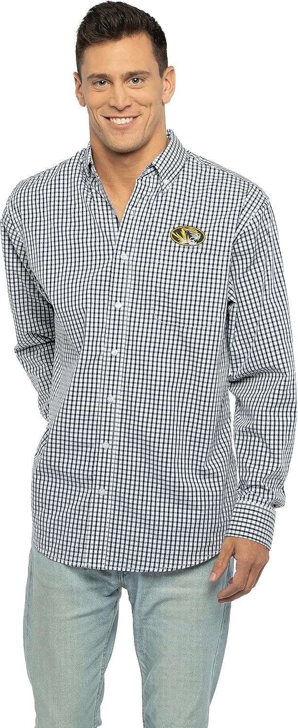 Vantage Men's Collegiate Easy-Care Long Sleeve Gingham Check Button Down Shirt