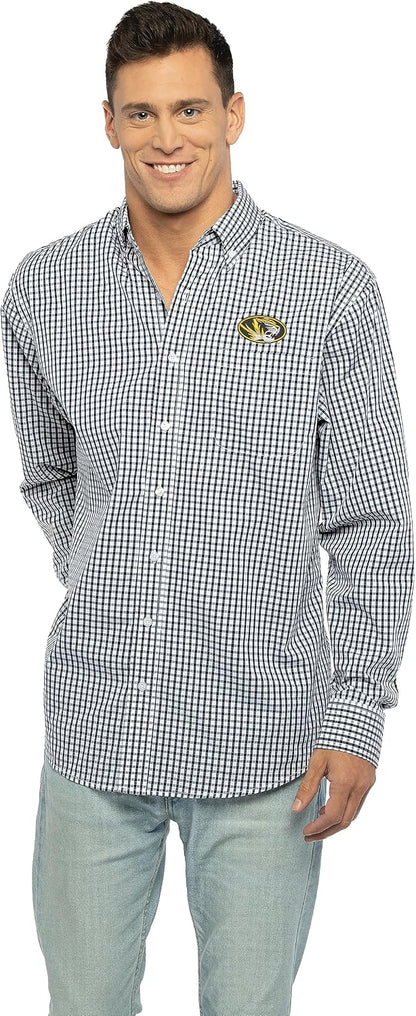 Vantage Men's Collegiate Easy-Care Long Sleeve Gingham Check Button Down Shirt
