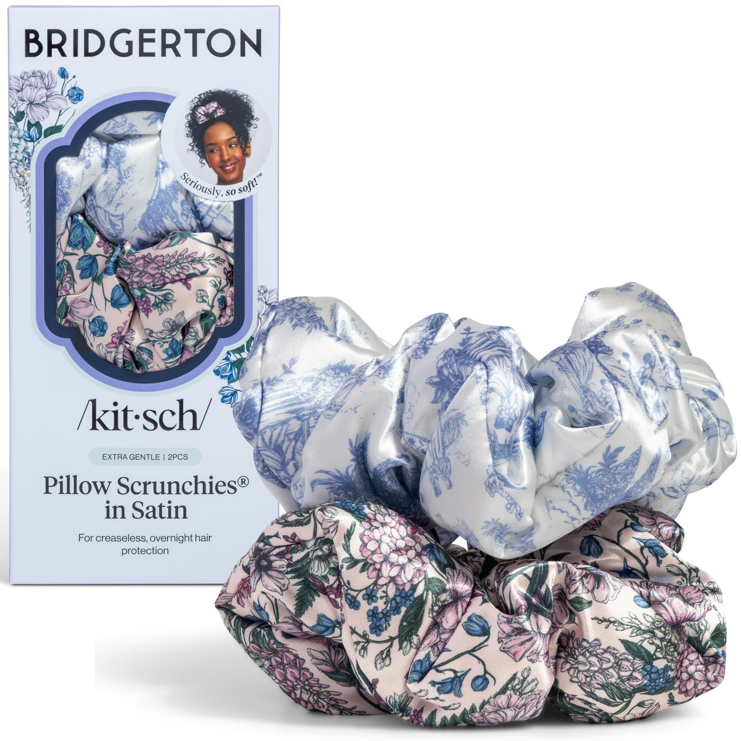 Kitsch Ultra-Petite Satin Scrunchies for Women - Cherry Blossom, 5pcs