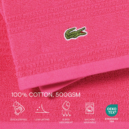 Lacoste Grand Slam 6-Piece Towel Set – Soft and Absorbent 100% Cotton Towels for Bathroom, Quick-Drying – Includes 2 Bath Towels, 2 Hand Towels, 2 Washcloths, Magenta