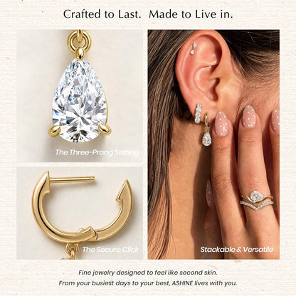 ASHINE Diamond Look Pear Huggie Earrings, 14K Gold Plated CZ Drops