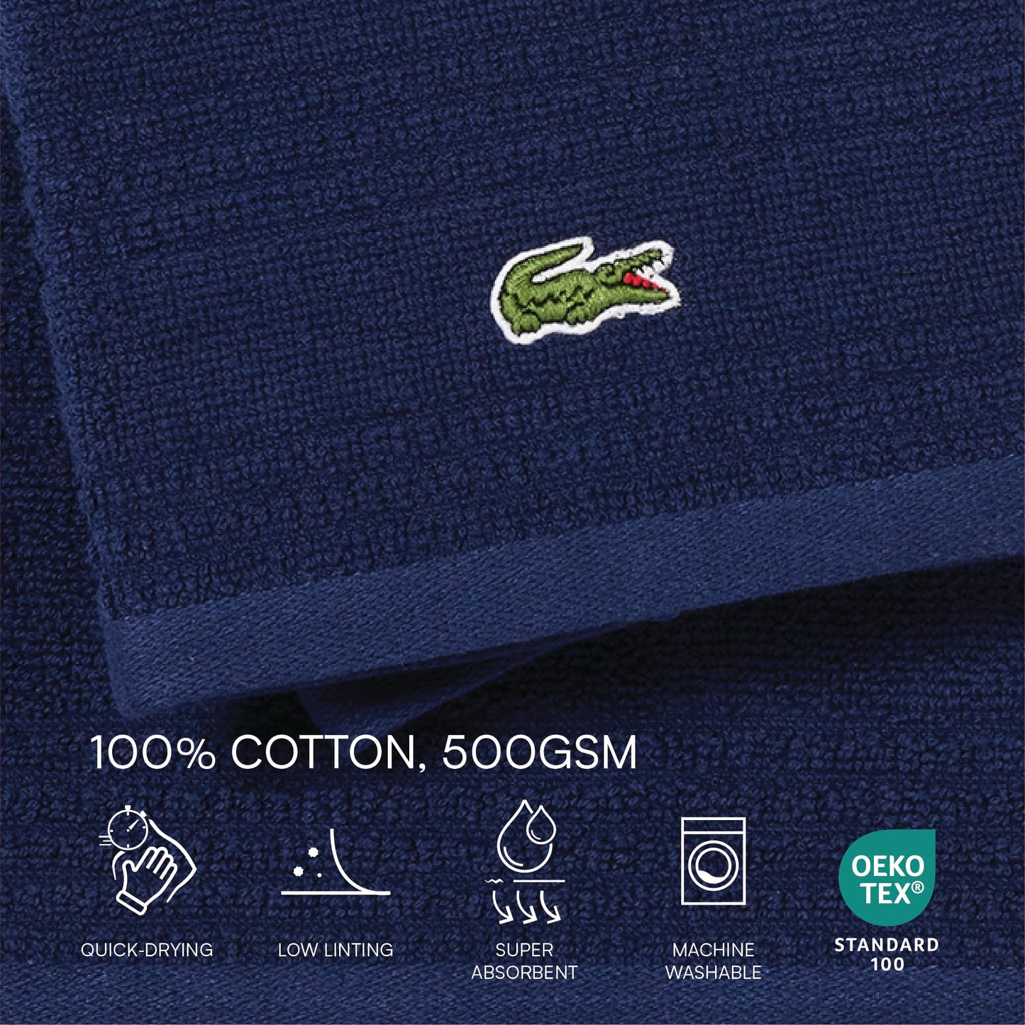 Lacoste Grand Slam 6-Piece Towel Set – Soft and Absorbent 100% Cotton Towels for Bathroom, Quick-Drying – Includes 2 Bath Towels, 2 Hand Towels, 2 Washcloths, Magenta