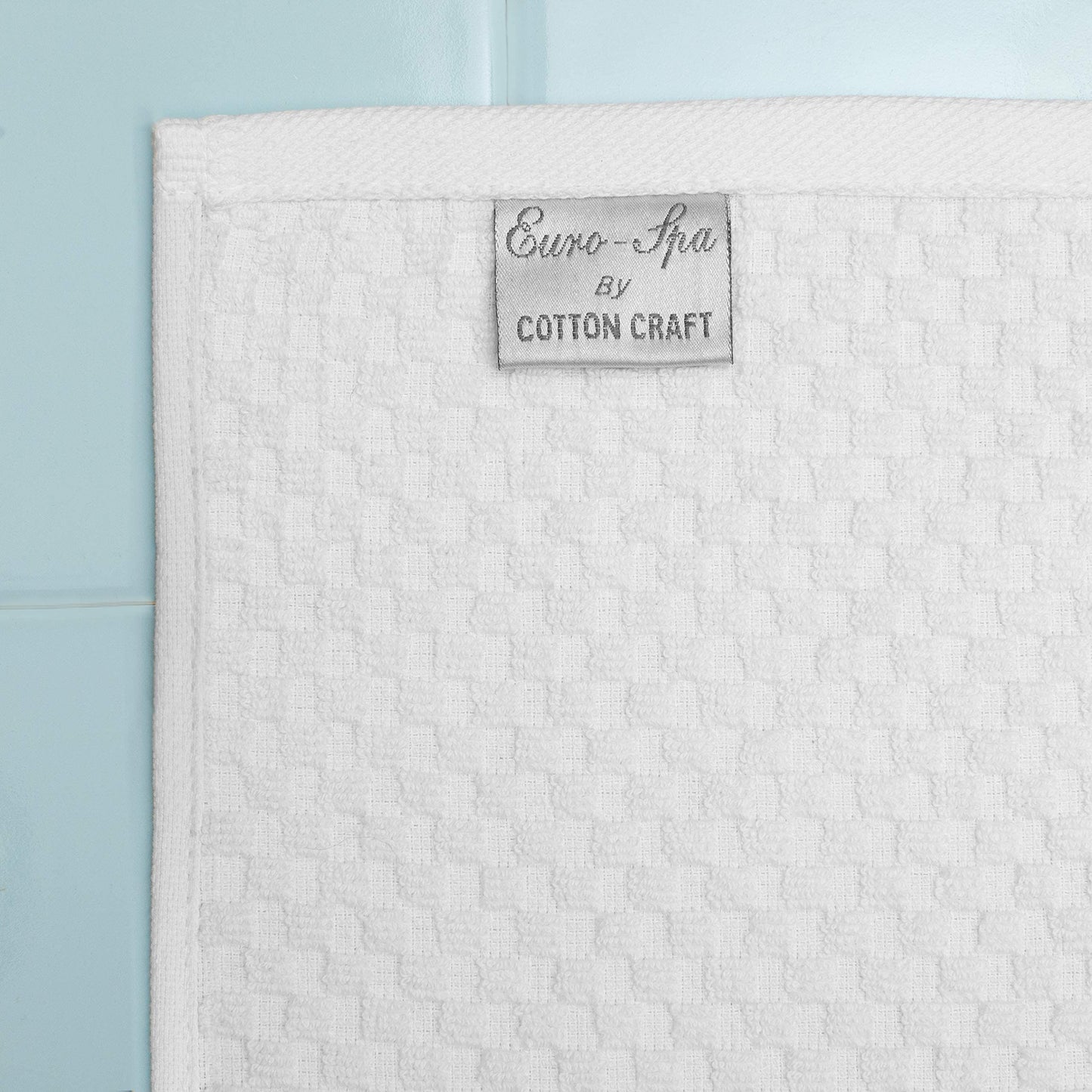 COTTON CRAFT- Euro Spa Set of 4 Luxury Waffle Weave Bath Towels, Oversized Pure Ringspun Cotton, 30 inch x 56 inch, White