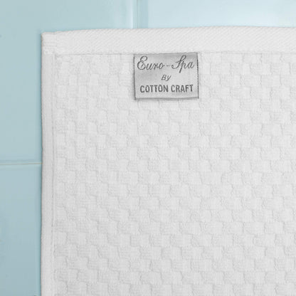 COTTON CRAFT- Euro Spa Set of 4 Luxury Waffle Weave Bath Towels, Oversized Pure Ringspun Cotton, 30 inch x 56 inch, White