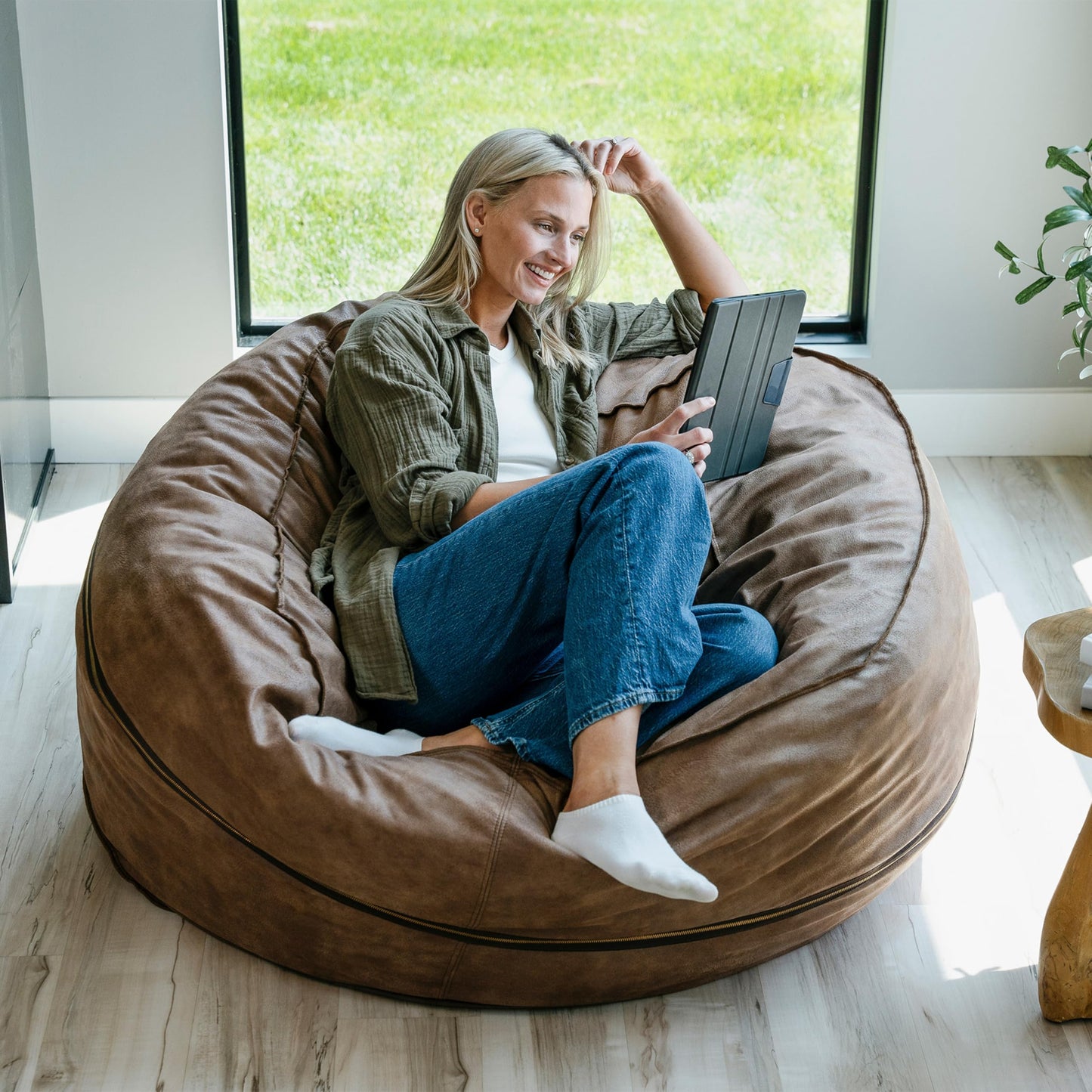 Big Joe Fuf 7Ft Giant Foam Bean Bag Chair, Oversized Couch with Removable Cover for Kids, Teens, Adults, Fog Lenox, Durable Woven Polyester, 7 Foot
