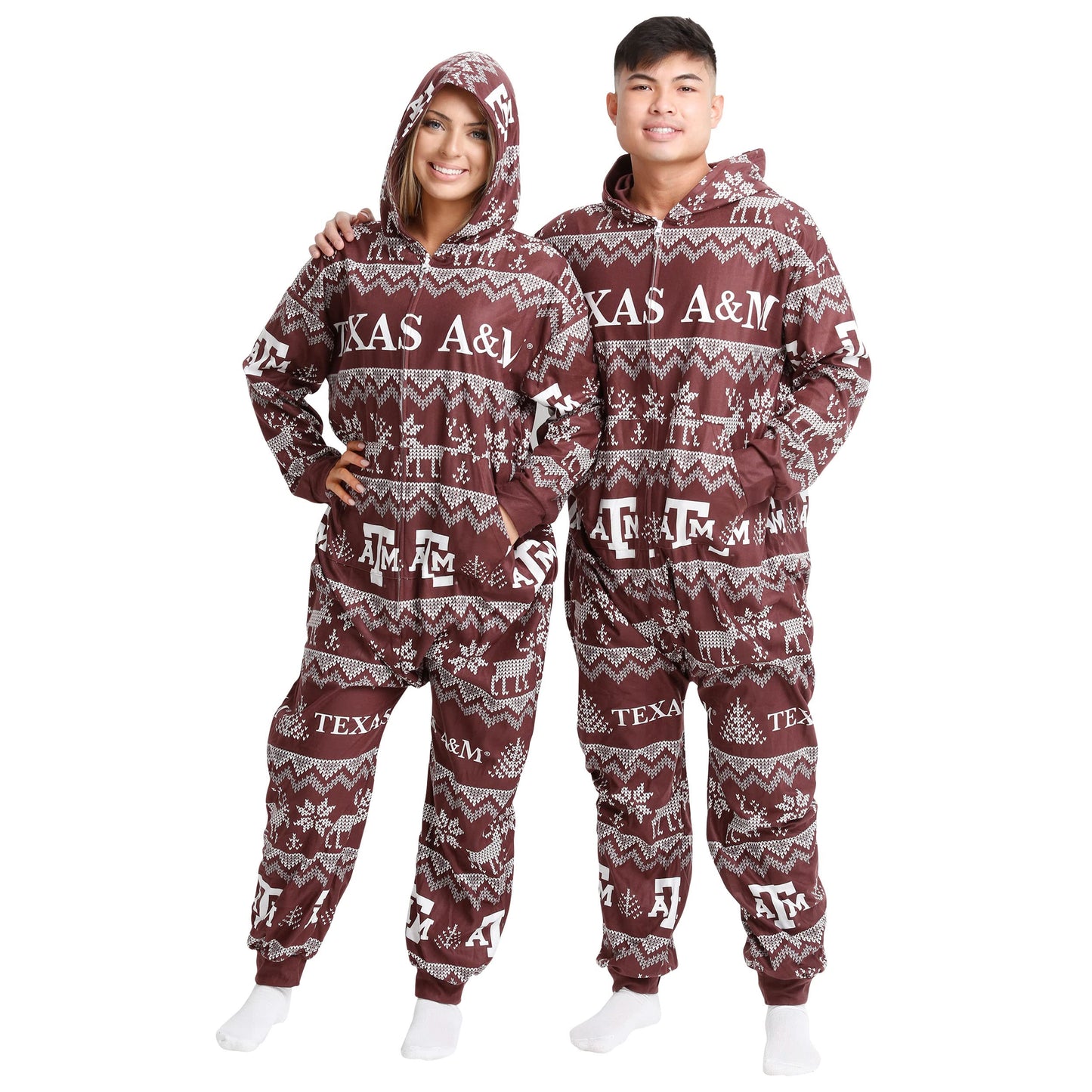 FOCO Unisex NCAA College Team Ugly Pattern Matching Holiday Pajamas One Piece Onesie
