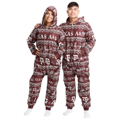 FOCO Unisex NCAA College Team Ugly Pattern Matching Holiday Pajamas One Piece Onesie
