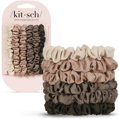 Kitsch Ultra-Petite Satin Scrunchies for Women - Cherry Blossom, 5pcs