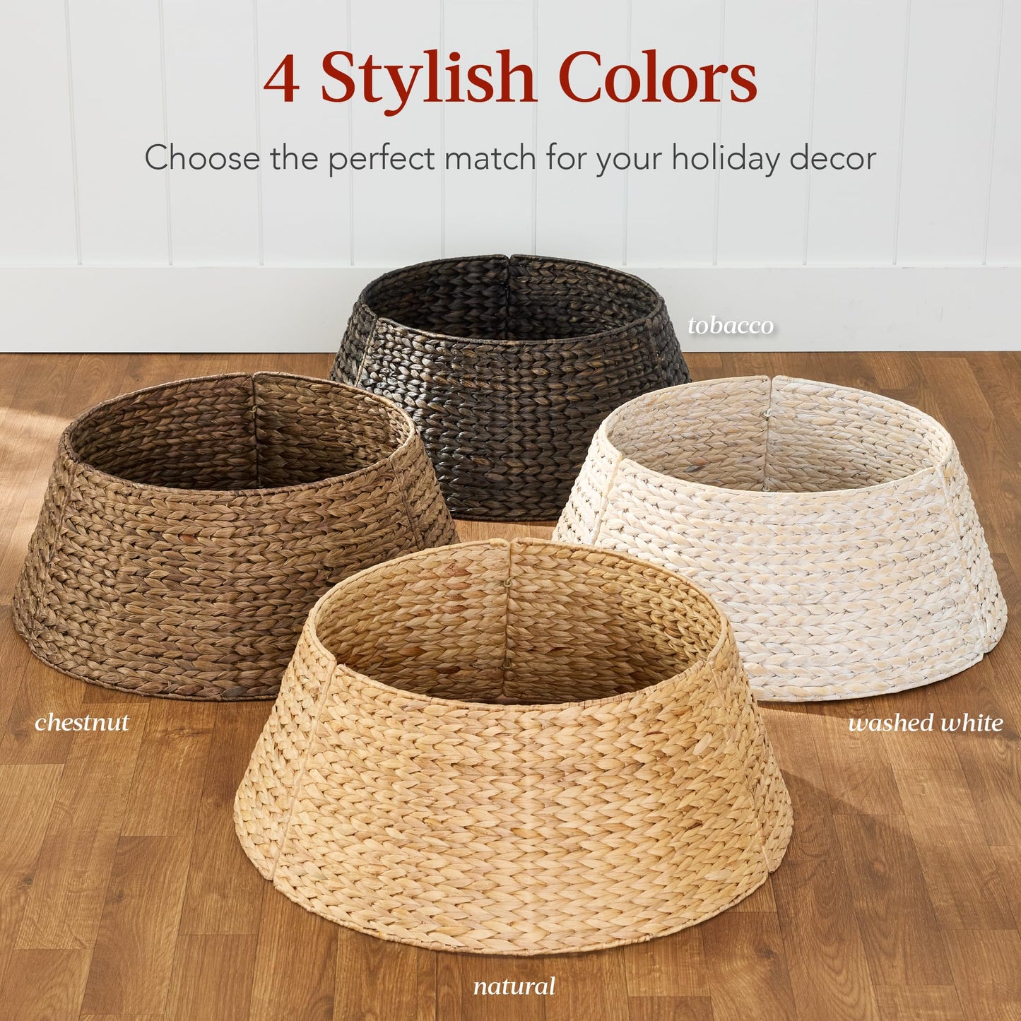Best Choice Products 42in Christmas Tree Collar, Woven Hyacinth 4-Piece Holiday Rattan Tree Skirt Accessory for Home w/Cord Cut-Out - Chestnut