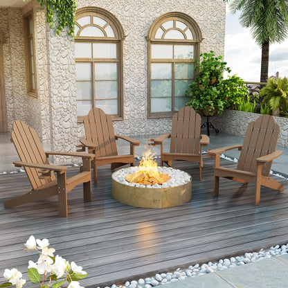 LUE BONA HDPS Adirondack Chairs Set, Fire Pit Outdoor Chair Weather Resistant with Cup Holder, Modern Plastic Chair Plastic for Patio, Deck, Proch, 350LBS, 4 Set, Dark Brown